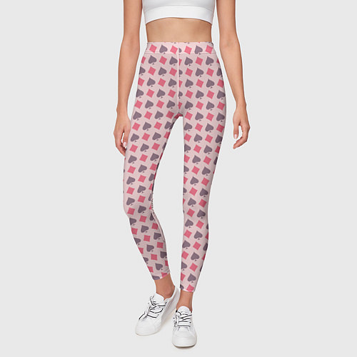 Женские легинсы Паттерн бубны и пики розовый / 3D-принт – фото 3