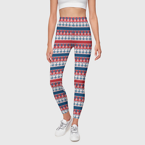 Женские легинсы Скандинавский красно синий новогодний орнамент / 3D-принт – фото 3