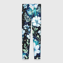 Леггинсы женские Стилизованные цветы сине-зелёный, цвет: 3D-принт