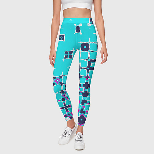 Женские легинсы Геометрическая метаморфоза на бирюзе / 3D-принт – фото 3