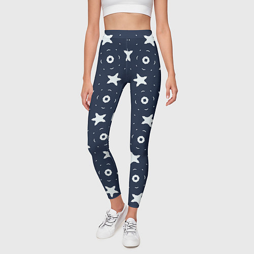 Женские легинсы Белые кольца и звезды на синем / 3D-принт – фото 3