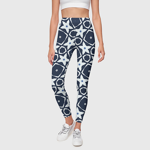 Женские легинсы Звезды и ромбы на синем / 3D-принт – фото 3