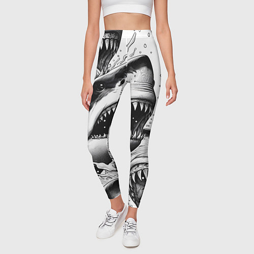 Женские легинсы Белая акула - стая / 3D-принт – фото 3