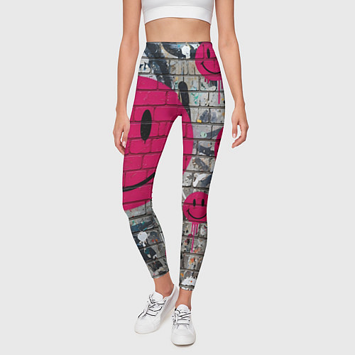 Женские легинсы Розовые смайлы граффити / 3D-принт – фото 3