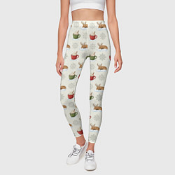 Леггинсы женские Зимний паттерн с оленем и чашками какао, цвет: 3D-принт — фото 2