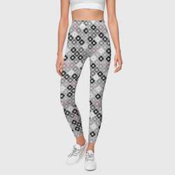 Леггинсы женские Цветочный серо-розовый узор ретро, цвет: 3D-принт — фото 2