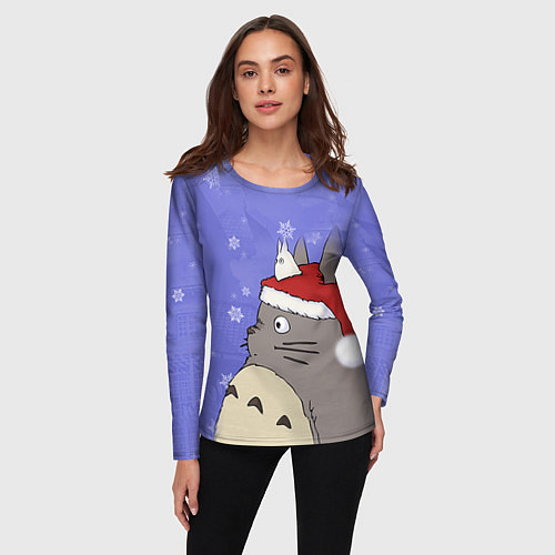 Женский лонгслив Тоторо и снег / 3D-принт – фото 3