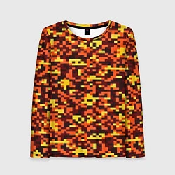 Лонгслив женский Камуфляж пиксельный: оранжевый/желтый, цвет: 3D-принт
