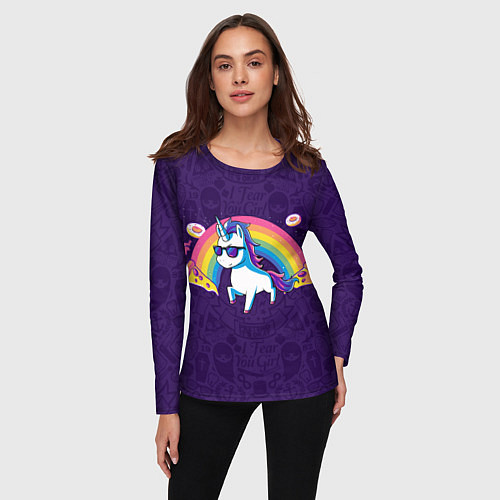 Женский лонгслив Радужный единорог / 3D-принт – фото 3