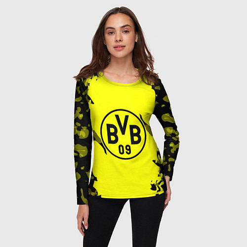 Женский лонгслив FC Borussia Dortmund: Yellow & Black / 3D-принт – фото 3