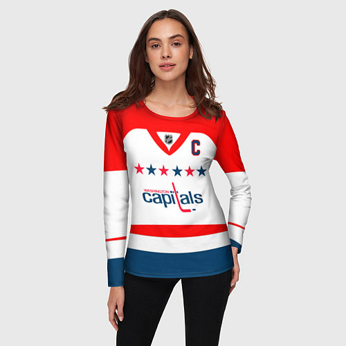 Женский лонгслив Washington Capitals: Ovechkin White / 3D-принт – фото 3