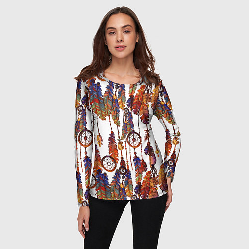 Женский лонгслив Бохо перья / 3D-принт – фото 3