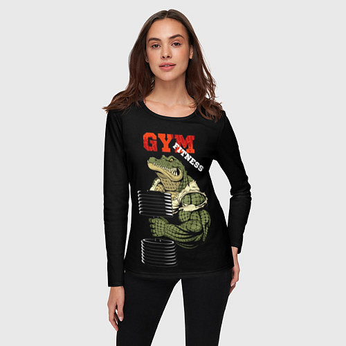 Женский лонгслив GYM fitness crocodile / 3D-принт – фото 3