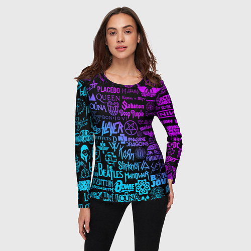 Женский лонгслив ЛОГОТИПЫ РОК ГРУПП / 3D-принт – фото 3