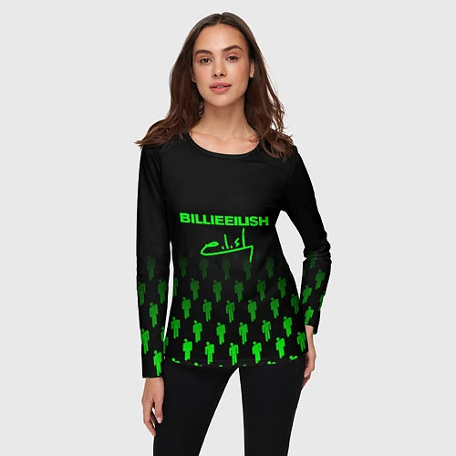 Женский лонгслив Billie Eilish: Green & Black Autograph / 3D-принт – фото 3