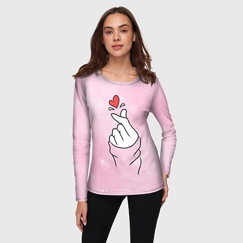 Женский лонгслив Сердечко пальцами / 3D-принт – фото 3