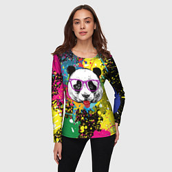 Лонгслив женский Панда хипстер в брызгах краски, цвет: 3D-принт — фото 2