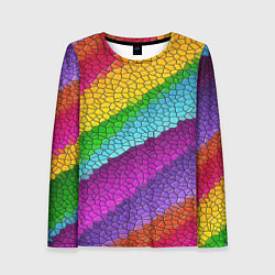 Лонгслив женский Яркая мозаика радуга диагональ, цвет: 3D-принт