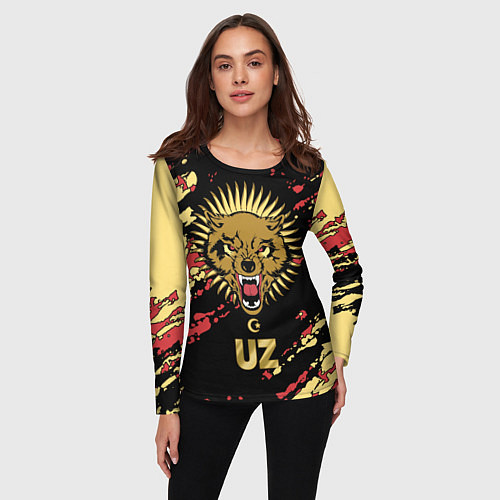 Женский лонгслив Узбекистан - агрессивный волк / 3D-принт – фото 3