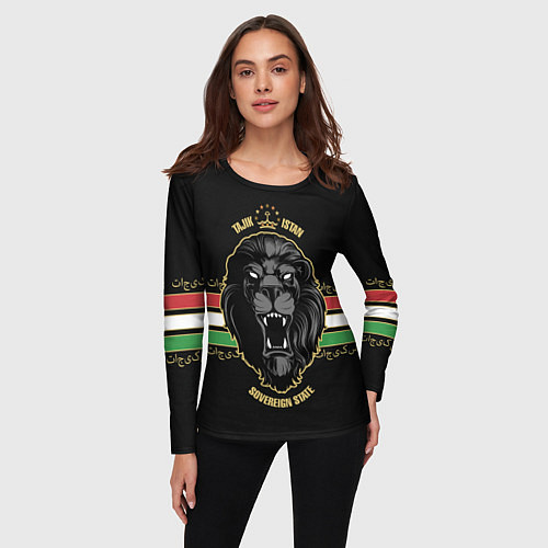 Женский лонгслив Таджикистан - черный лев / 3D-принт – фото 3