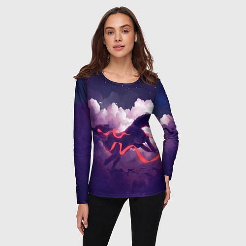Женский лонгслив Лиса бежит по облакам / 3D-принт – фото 3
