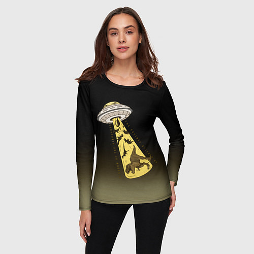 Женский лонгслив НЛО похищает динозавров / 3D-принт – фото 3