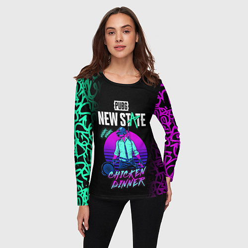 Женский лонгслив PUBG NEW STATE ПАБГ НЕОН / 3D-принт – фото 3