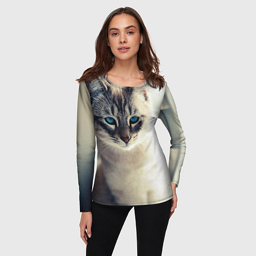 Женский лонгслив Кот с Голубыми глазами / 3D-принт – фото 3