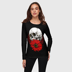 Лонгслив женский Череп и Красный Цветок Skull, цвет: 3D-принт — фото 2
