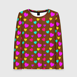Лонгслив женский Сердечки разноцветные, цвет: 3D-принт