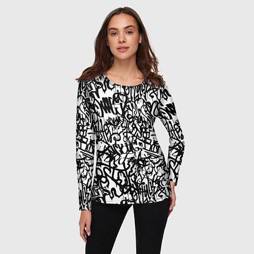 Женский лонгслив Graffiti black on white / 3D-принт – фото 3