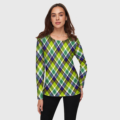 Женский лонгслив Крупный клетчатый косой узор / 3D-принт – фото 3