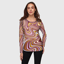Лонгслив женский Красно-золотые разводы красок паттерн, цвет: 3D-принт — фото 2