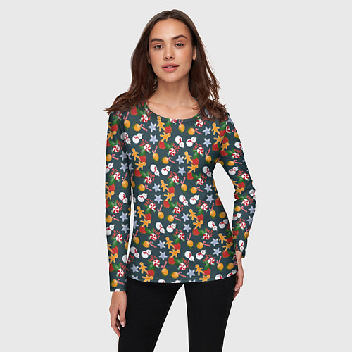 Женский лонгслив Игрушки Ёлочные / 3D-принт – фото 3