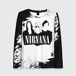Лонгслив женский Нирвана Рок Группа Гранж ЧБ Nirvana, цвет: 3D-принт