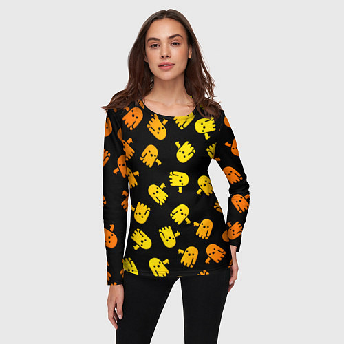Женский лонгслив BOO! ПРИЗРАК, ПРИВЕДЕНИЕ ХЕЛЛОУИН ОРАНЖЕВЫЙ / 3D-принт – фото 3