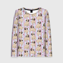Лонгслив женский Забавные Мопсы, цвет: 3D-принт