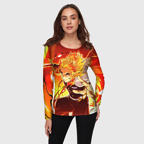 Женский лонгслив Ренгоку Кёджуро, Клинок рассекающий демонов / 3D-принт – фото 3