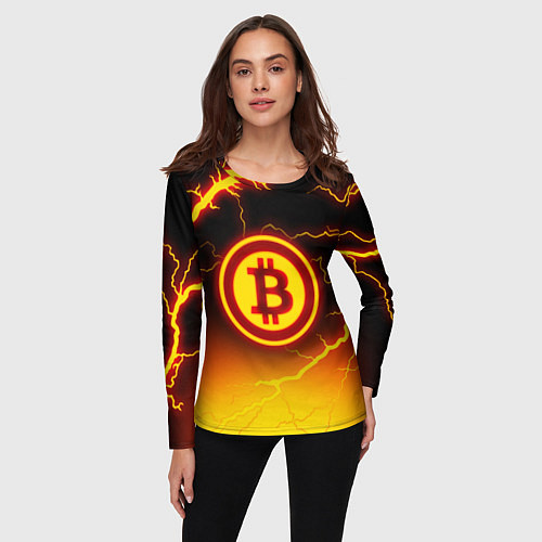 Женский лонгслив ОГНЕННЫЙ БИТКОИН HODL IT BITCOIN / 3D-принт – фото 3
