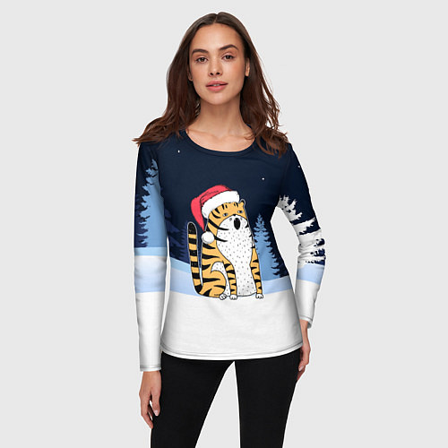Женский лонгслив Удивленный тигр 2022 / 3D-принт – фото 3