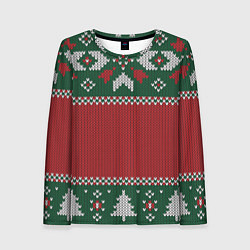 Лонгслив женский Knitted Christmas Pattern, цвет: 3D-принт