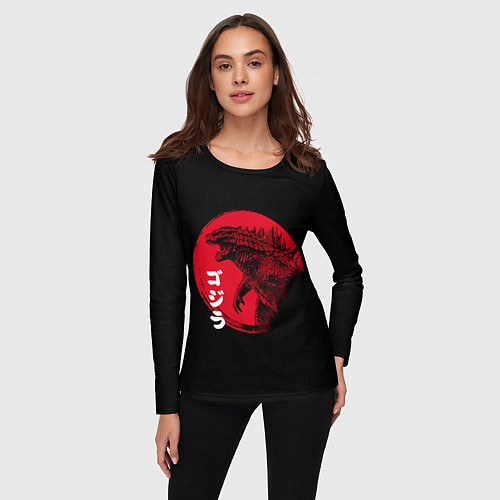 Женский лонгслив ГОДЗИЛА, ИЕРОГЛИФЫ / 3D-принт – фото 3