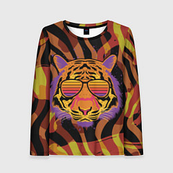 Лонгслив женский Крутой тигр в очках ретро, цвет: 3D-принт