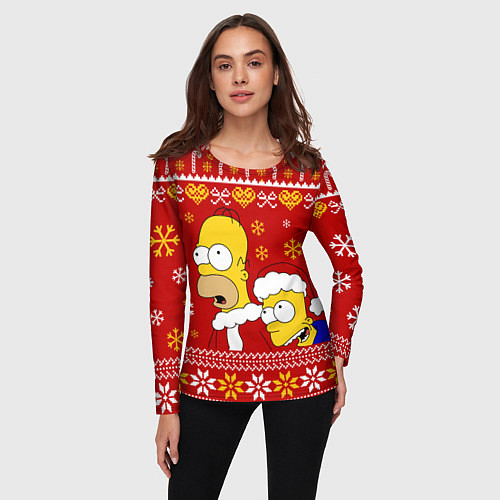 Женский лонгслив Новогодний Гомер и Барт Симпсоны / 3D-принт – фото 3
