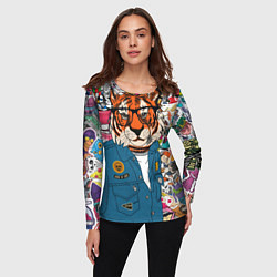 Лонгслив женский Стикербомбинг с тигром, цвет: 3D-принт — фото 2