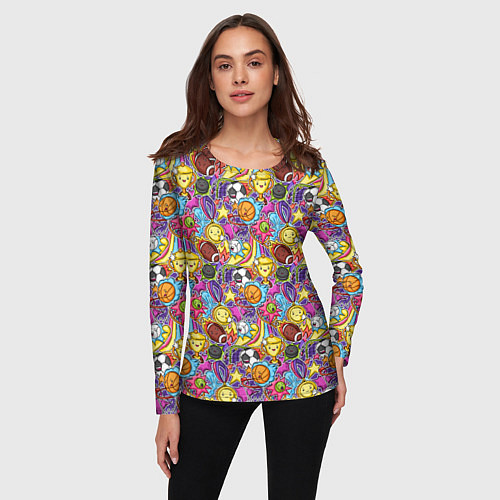 Женский лонгслив Разный спорт в мультяшном стиле / 3D-принт – фото 3