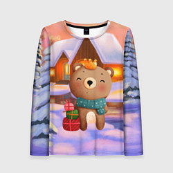 Лонгслив женский Медвежонок Новогоднее настроение, цвет: 3D-принт