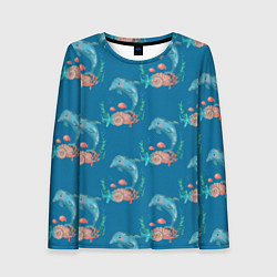 Лонгслив женский Дельфины Море паттерн, цвет: 3D-принт