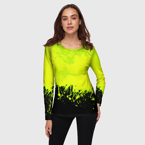 Женский лонгслив НЕОНОВЫЕ БРЫЗГИ КРАСКИ / 3D-принт – фото 3