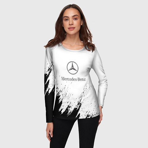 Женский лонгслив Mercedes-Benz - White texture / 3D-принт – фото 3